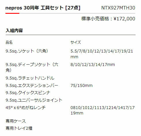 【ご当選者様限定】nepros 30周年 工具セット [27点] (NTX927MTH30)(※当選番号必須)