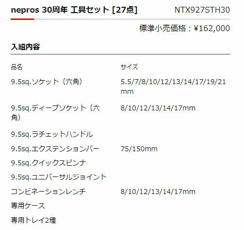 【ご当選者様限定】nepros 30周年 工具セット [27点] (NTX927STH30)(※当選番号必須)