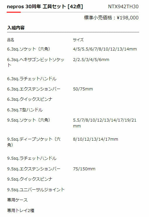【ご当選者様限定】nepros 30周年 工具セット [42点] (NTX942TH30)(※当選番号必須)