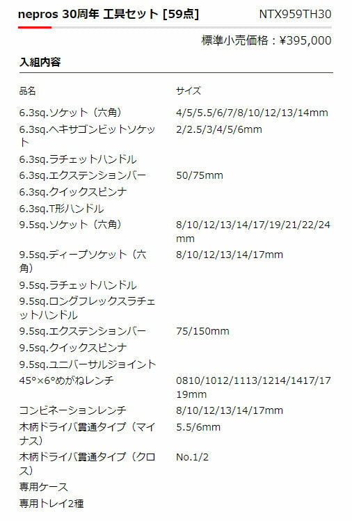 【ご当選者様限定】nepros 30周年 工具セット [59点] (NTX959TH30)(※当選番号必須)