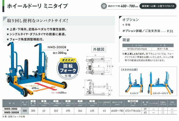 [メーカー直送業者便] 長崎ジャッキ ホイルドーリー ミニ C2仕様（ウレタン車輪）NWD-300G-C2 (4940995456160) NAGASAKI JACK