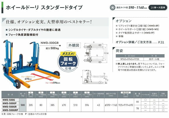 [メーカー直送業者便] 長崎ジャッキ ホイルドーリー（回転フォーク・ペダル仕様・C1タイプ）NWD-500GRP-C1 (4940995455910) NAGASAKI JACK