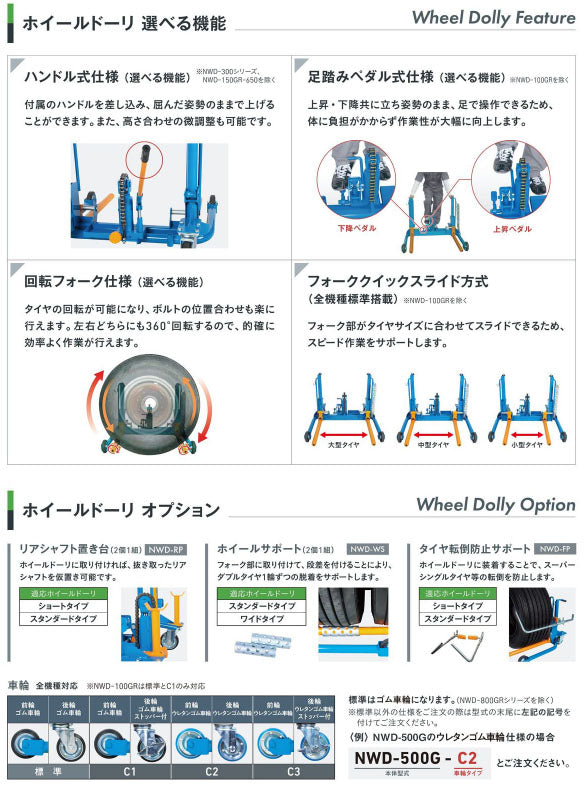 [メーカー直送業者便] 長崎ジャッキ ホイルドーリー（回転フォーク・ペダル仕様・C3タイプ）NWD-500GRP-C3 (4940995455934) NAGASAKI JACK
