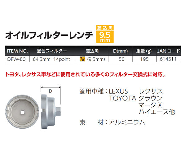 Pro-Auto フィルター交換式オイルフィルターレンチ(トヨタ&レクサス用) OFW-80