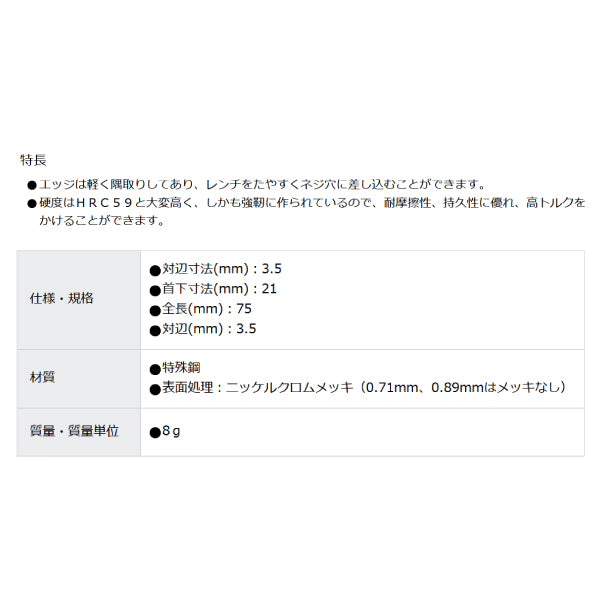 PB SWISS TOOLS 210-3.5 六角棒レンチ (210.3.5) PBスイスツールズ