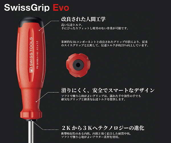 [26SS限定品] 日本正規品 PBスイスツールズ スイスグリップEVO プラスドライバー2本セット #1+#2 PBロゴ入り巾着袋付 (38190.1-80/38190.2-100)(4545301117218)