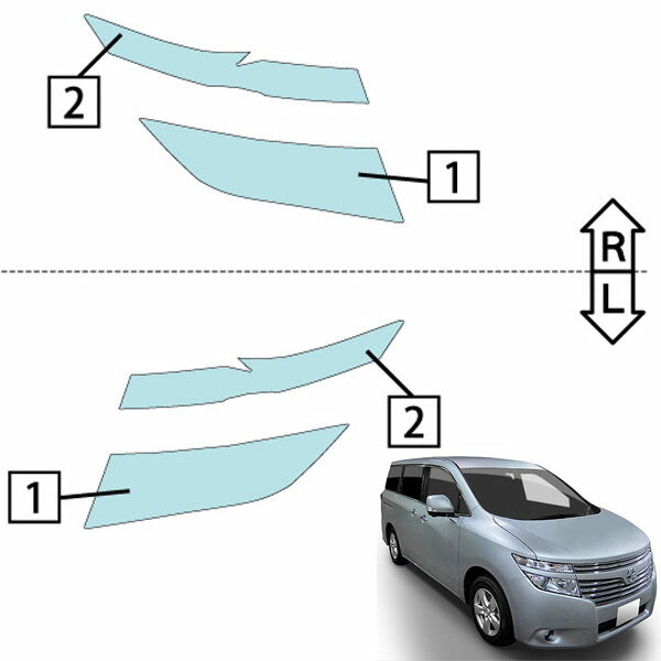 カット済みヘッドライトプロテクションフィルム  日産 エルグランド (H26.1-H30.11) (TE52型/TNE52型/PE52型/PNE52型) (250XG) (PH0303J1405A0SA)