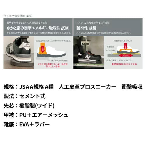 ニューバランス 安全靴 PL-112GL Portland ホワイト×ブラック ローカット 紐 JSAA規格 A種 人工皮革製プロスニーカー