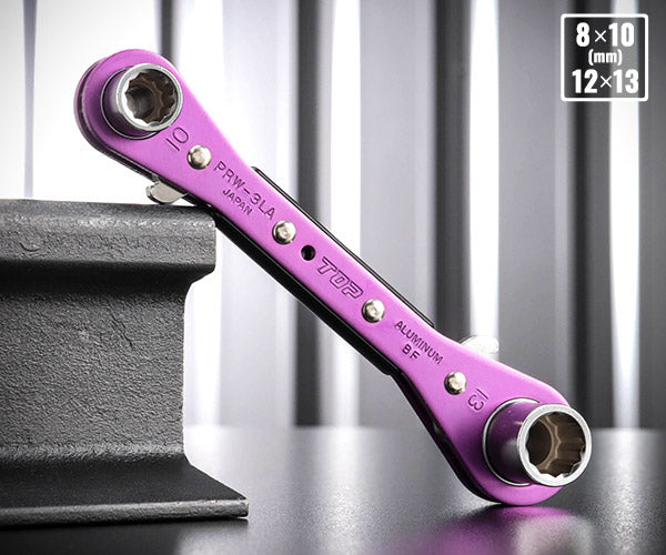 [26AW限定品] TOP ロング4サイズ板ラチェットレンチ 限定パープル 8mm 10mm 12mm 13mm ロングソケット 18ギア 送り角20° 落下防止穴付 電設工事 (PRW-3LV)(4975180412485) トップ工業