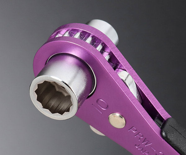 [26AW限定品] TOP ロング4サイズ板ラチェットレンチ 限定パープル 8mm 10mm 12mm 13mm ロングソケット 18ギア 送り角20° 落下防止穴付 電設工事 (PRW-3LV)(4975180412485) トップ工業