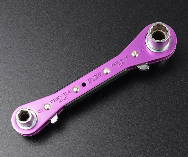 [26AW限定品] TOP ロング4サイズ板ラチェットレンチ 限定パープル 8mm 10mm 12mm 13mm ロングソケット 18ギア 送り角20° 落下防止穴付 電設工事 (PRW-3LV)(4975180412485) トップ工業