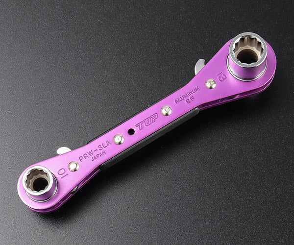 [26AW限定品] TOP ロング4サイズ板ラチェットレンチ 限定パープル 8mm 10mm 12mm 13mm ロングソケット 18ギア 送り角20° 落下防止穴付 電設工事 (PRW-3LV)(4975180412485) トップ工業