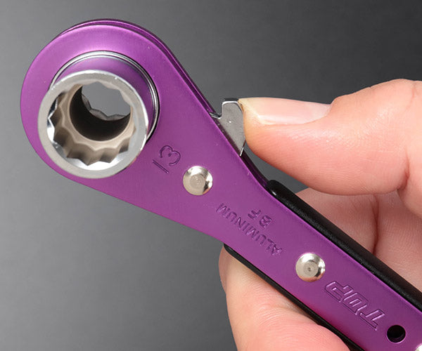 [26AW限定品] TOP ロング4サイズ板ラチェットレンチ 限定パープル 8mm 10mm 12mm 13mm ロングソケット 18ギア 送り角20° 落下防止穴付 電設工事 (PRW-3LV)(4975180412485) トップ工業