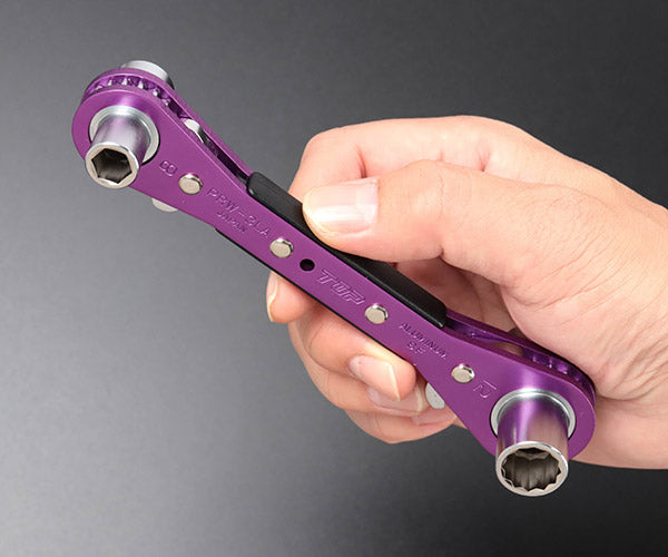 [26AW限定品] TOP ロング4サイズ板ラチェットレンチ 限定パープル 8mm 10mm 12mm 13mm ロングソケット 18ギア 送り角20° 落下防止穴付 電設工事 (PRW-3LV)(4975180412485) トップ工業