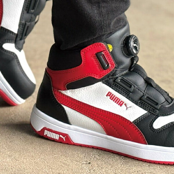 プーマ 安全靴 63.212.0 フロントコート ディスク ブラック&ホワイト&レッド ミッド FRONTCOURT DISC MID PUMA ヘリテイジ ディスクレーシングシステム
