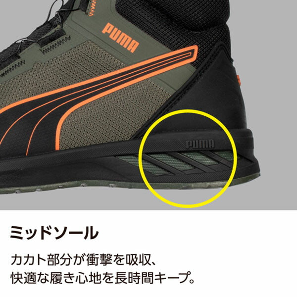 [26SS新商品] プーマ 安全靴 スプリント2.1 オリーブ ディスク ミッド ダイヤル式 3E JSAA A種 (63.402.0) PUMA SAFETY セーフティシューズ