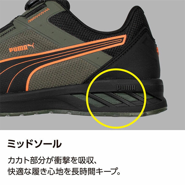 [26SS新商品] プーマ スプリント2.1 ディスク ロー (64.402.0) オリーブ JSAA A種 静電気帯電防止 EEE セーフティスニーカー 安全靴 作業靴 PUMA