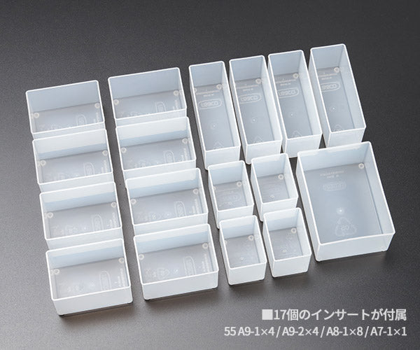 ラーコ パーツケース アソーター 55 4×8-17 (136228)(5733439136228) トレー17個付属 スライドラッチ 半透明フタ RAACO