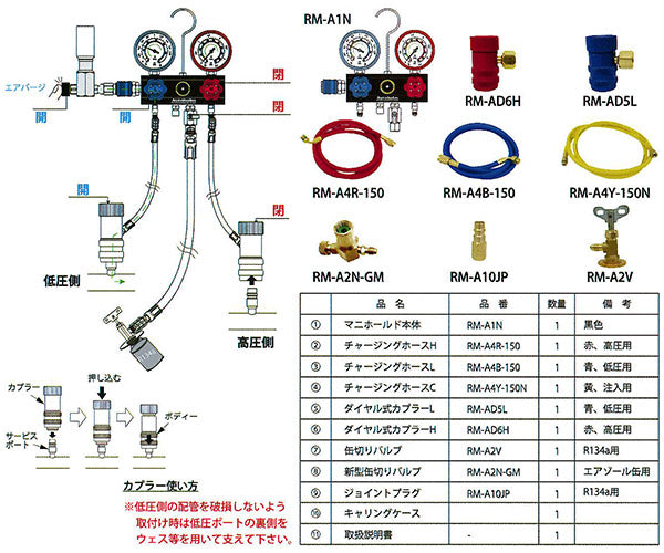 Autobahn R134a ゲージマニホールドキット 缶チャージ対応 (RM-410A)(4589470953642) アウトバーン