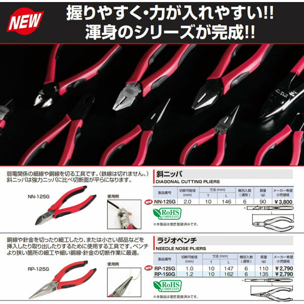 TONE ラジオペンチ(マスターグリップタイプ) (RP-125G)(4953488427073) トネ