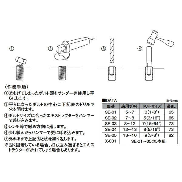 KOTO SE-01 No.1 エキストラクター 長さ65mm ドリルサイズ 3 (1/8) 適用