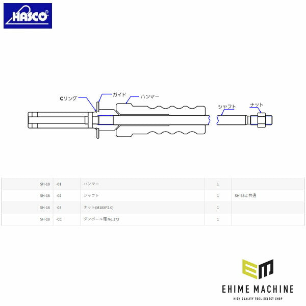 ハスコー ナット M18×P2.0 SH-18用 SH-36共用 スライディングハンマー 補修部品 SH-18-03 (4940995591496) HASCO