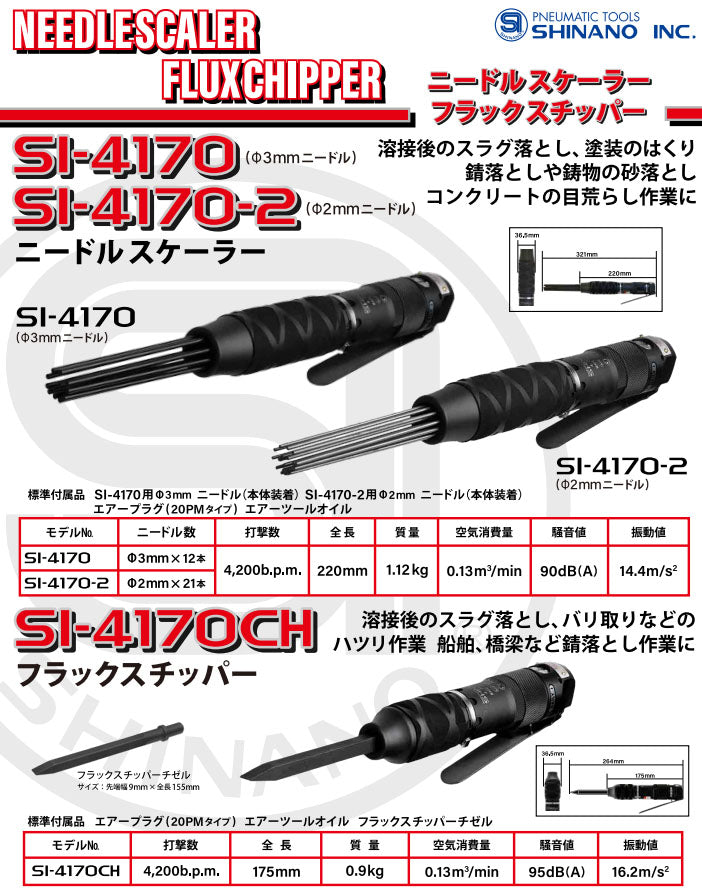 信濃機販 ニードルスケーラー φ3mm×12本 ストレートタイプ エアータガネ (SI-4170)(4571165787564) SHINANO