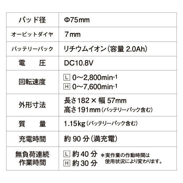 SHINANO SI-440DA-1 10.8Vコードレスミニダブルアクションポリッシャー（電池パック1個仕様） 電動工具 電動ポリッシャー 信濃機販 シナノ