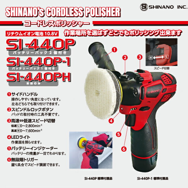 シナノ コードレスポリッシャーセット SI-440P-1 バッテリーパック1個付 電動ポリッシャー 充電式ポリッシャー SHINANO 信濃機販  電動工具