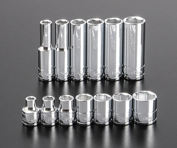 [26AW新商品] シグネット 3/8DR 13本組ソケットセット スピンロックレール 6～17mm ソケット7個 ディープソケット6個 6角 面接触 ミラー仕上げ (12433)(4712818932935) SIGNET