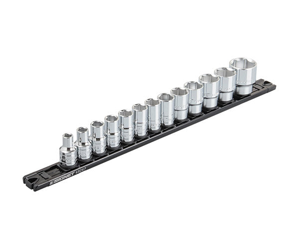 [26AW新商品] シグネット 1/2DR 13本組ソケットセット スピンロックレール 8～30mm 6角 面接触 ミラー仕上げ マグネットレール付 (13337)(4712818933086) SIGNET