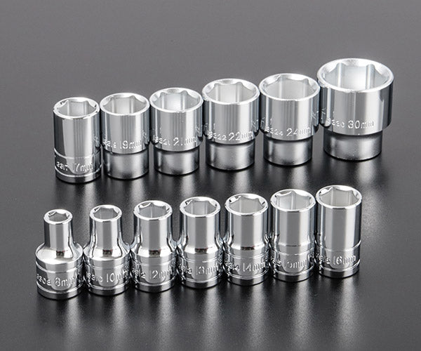 [26AW新商品] シグネット 1/2DR 13本組ソケットセット スピンロックレール 8～30mm 6角 面接触 ミラー仕上げ マグネットレール付 (13337)(4712818933086) SIGNET