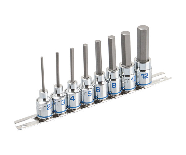 [26AW新商品] シグネット 3/8DR ロングヘックスビットソケットセット 8PCS 2.5・3・4・5・6・8・10・12mm 全長70mm カラースタンピング ブルー (22953)(4712818974911) SIGNET