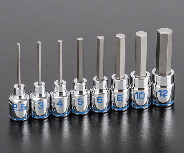 [26AW新商品] シグネット 3/8DR ロングヘックスビットソケットセット 8PCS 2.5・3・4・5・6・8・10・12mm 全長70mm カラースタンピング ブルー (22953)(4712818974911) SIGNET