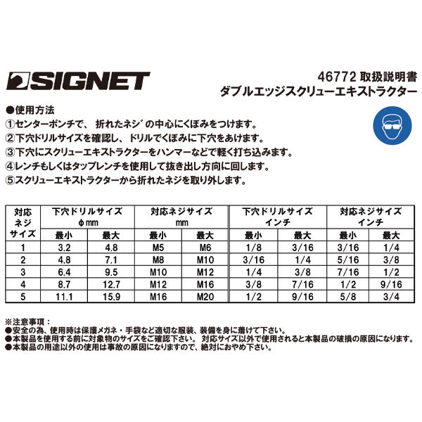 【9月の特価品/掘り出し市】シグネット ダブルエッジスクリューエキストラクター5本組セット (46772)(4712818967432) SIGNET