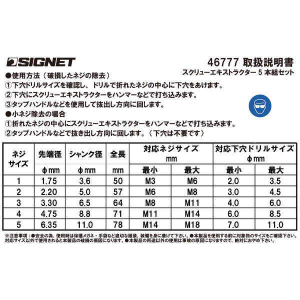 【9月の特価品/掘り出し市】シグネット スクリューエキストラクター5本組セット ケース付き (46777)(4712818967449) SIGNET