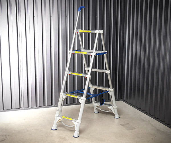 [26AW新商品] シグネット 伸縮式5段アルミ脚立 手すり付き 耐荷重150kg 天板高さ1350mm 収納時高さ645mm ワンステップ収納 ロックランプ付 軽量9kg (99852)(4545301117799) SIGNET