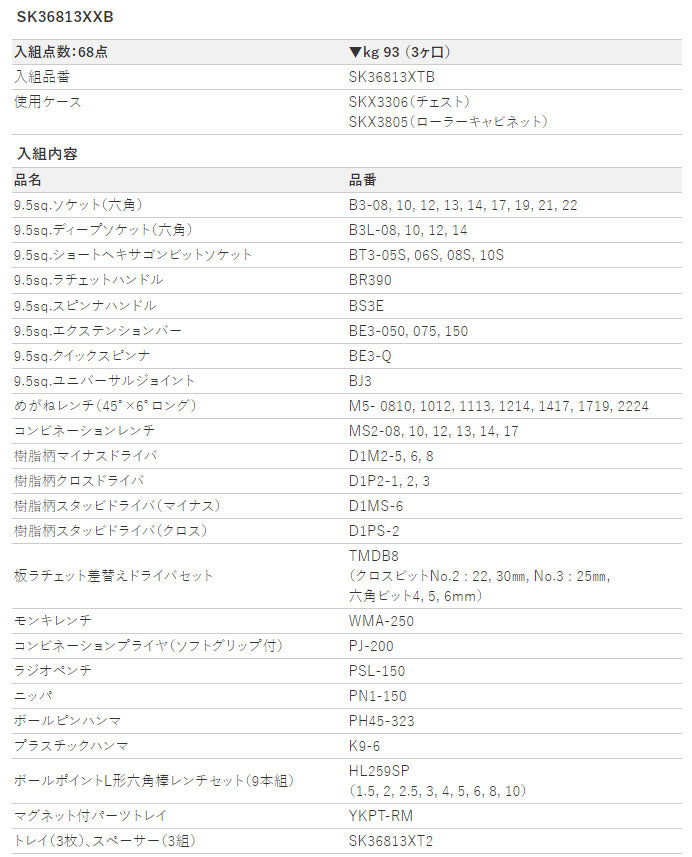 [メーカー直送業者便] KTC 工具セット(チェスト+ローラーキャビ)[68点] (SK36813XXB)(4989433985107) 京都機械工具