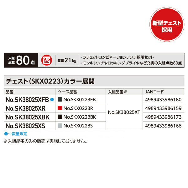 2025SK限定カラー KTC SK38025XFB 9.5sq. 工具セット 80点 京都機械工具 SKX0223FB採用 充実入組み フラットブラック