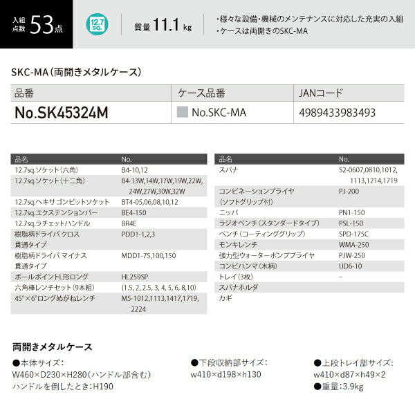 3000円offクーポン対象品】KTC 12.7sq. 53点 工具セット SK45324M