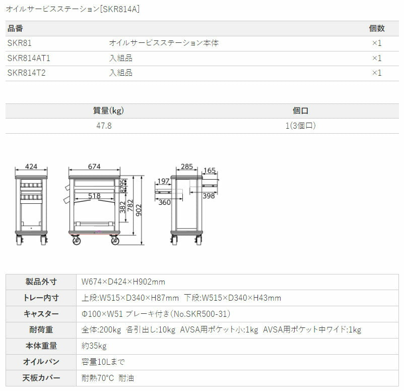 [メーカー直送業者便] KTC オイルサービスステーション[65点] (SKR814A)(4989433985053) 京都機械工具