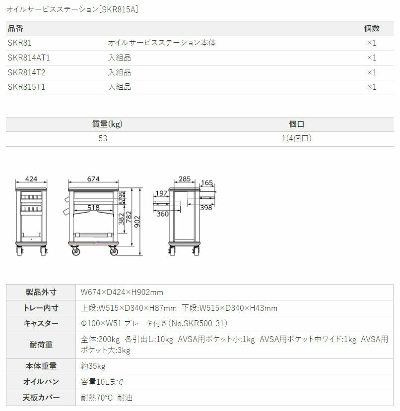 [メーカー直送業者便] KTC オイルサービスステーション[72点] (SKR815A)(4989433985046) 京都機械工具