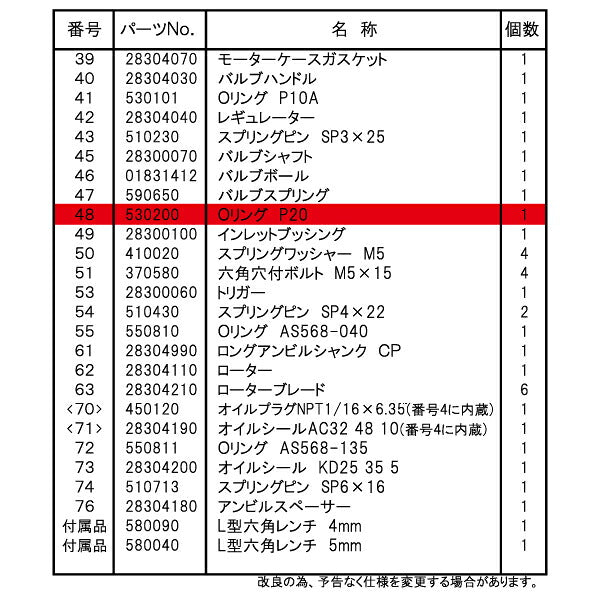 [部品・代引き不可] SP AIR SP-380DX用パーツ 【 Oリング 】 SP-380DX-NO.48