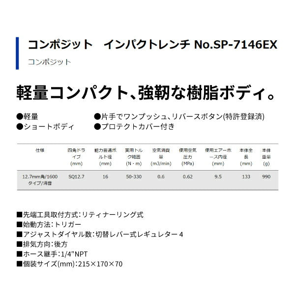 SP AIR 12.7sq. コンポジットインパクトレンチ (プロテクトカバー付) SP-7146ex