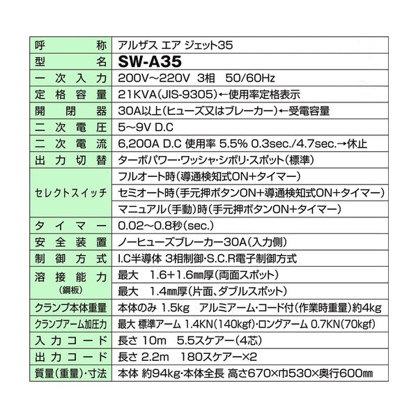 [メーカー直送業者便] デンゲン スポルドマックスアルザスジェット35 スポット溶接機 板金 自動車修理 (SW-A35)(4562396130823) DENGEN