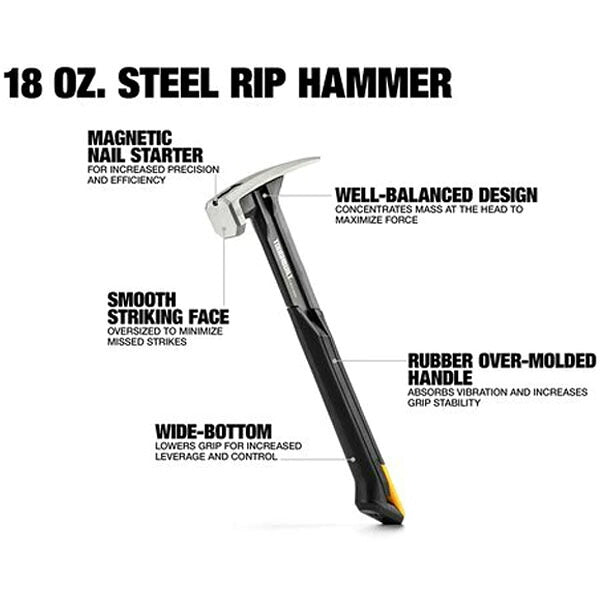日本正規品 タフビルト 18oz リップハンマー スムースフェイス マグネット釘保持 ラバーグリップ 全長35cm 金槌 大工 (TB-H1-1R-S18)(810023386865) TOUGH BUILT