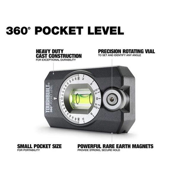 日本正規品 タフビルト 360ポケットレベル 回転バイアル 強力マグネット V溝 ダイキャスト 83mm 水平器 コンパクト (TB-H2-L-4R)(810023383451) TOUGH BUILT