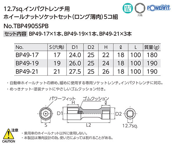 KTC 12.7sq.インパクトレンチ用ホイールナットソケットセット（ロング