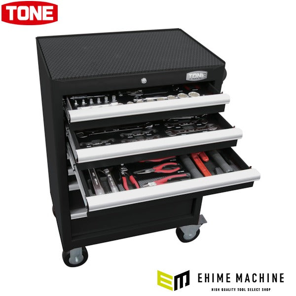 [メーカー直送品] TONE 整備用工具セット ツールキャビネットセット マットブラック 72点 6.35sq. 12.7sq. ローラーキャビネットWS207採用 カーボン調トレー付 (TCS911BK)(4953488428049) トネ