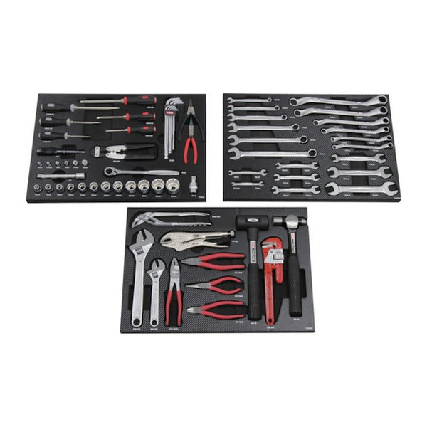 [メーカー直送品] TONE 整備用工具セット ツールキャビネットセット マットブラック 72点 6.35sq. 12.7sq. ローラーキャビネットWS207採用 カーボン調トレー付 (TCS911BK)(4953488428049) トネ